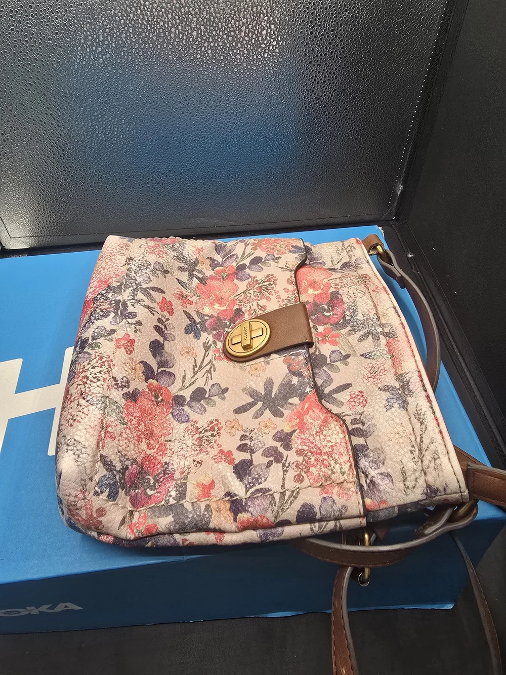 Rosetti Floral Crossbody Bag with Gold-Tone Turn‎ Lock - Pink/Brown
